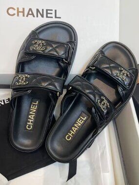 Chanel Black Quilted Leather Double Strap Sandals with CC Logo EU size 36